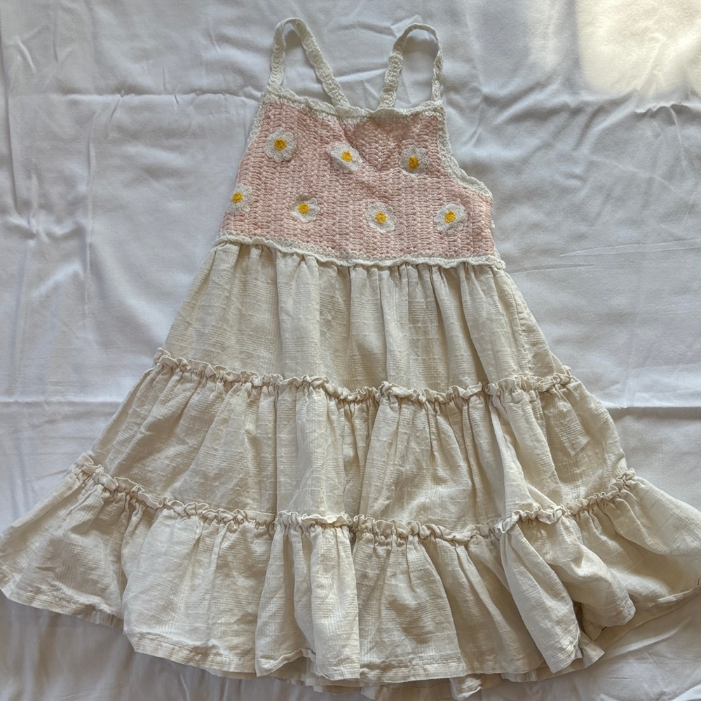 Haute Hippie Cream and Pink Kids Dress with Floral Details